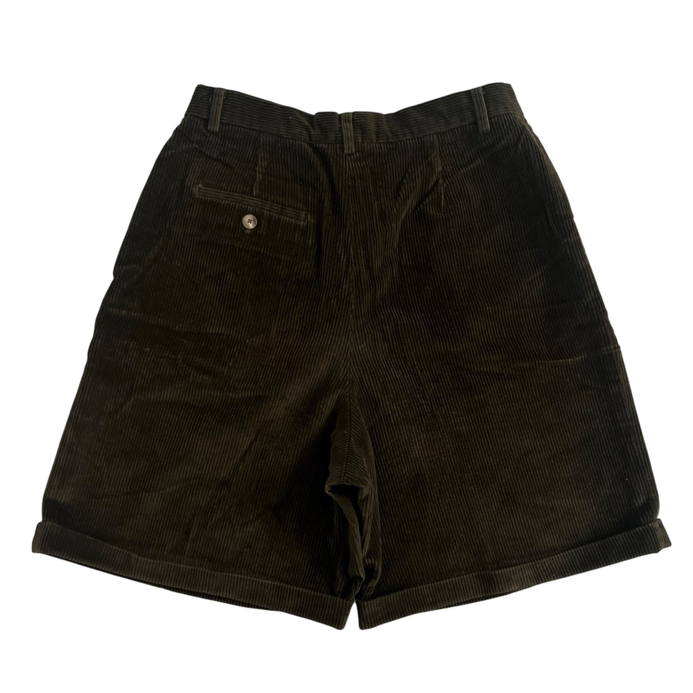 Vtg American Eagle Corduroy‎ Shorts Olive Green Pleated High Waisted Womens 14